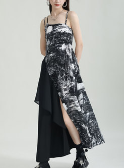 Patchwork Printed Camisole Maxi Dresses
