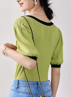 Thin Contrasting Bow-Embellished Knit Tops