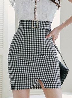 Sexy Plaid With Belt Pencil Skirts