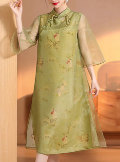 Elegant Splicing Printed Cheongsam Style Dresses