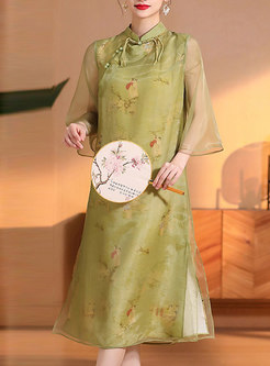 Elegant Splicing Printed Cheongsam Style Dresses