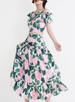 Bohemian Floral Off Shoulder Tops & Midi Skirts
