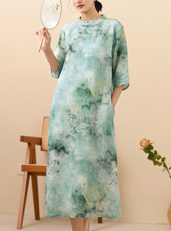 Retro Floral Cheongsam Style Dresses