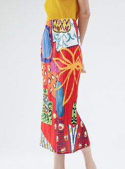 Fitted Smocked Printed Midi Skirts