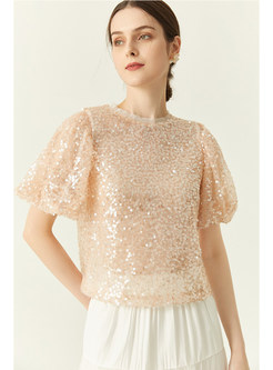 Commuter Sequined Puff Sleeve Girls Tops