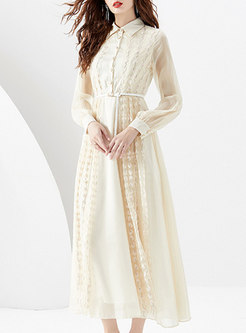 Pretty Embroidered Turn-Down Collar Mesh Dresses