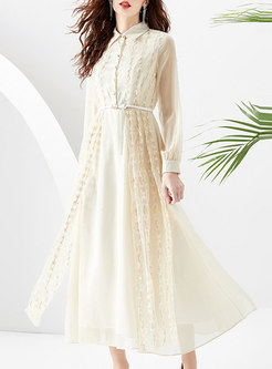 Pretty Embroidered Turn-Down Collar Mesh Dresses