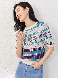 Fitted Floral Knit Tops For Women