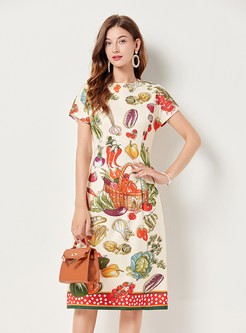 Vegetable And Fruit Prints Bodycon Dresses
