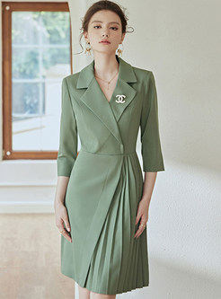 Work Solid Notched Collar Dresses