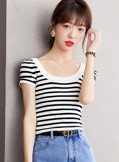 Brief Striped Contrasting Kitted Women Tops
