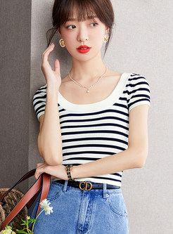 Brief Striped Contrasting Kitted Women Tops