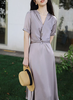 Classy Satin Knot Front Tee Dresses