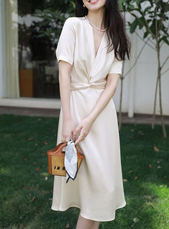 Classy Satin Knot Front Tee Dresses