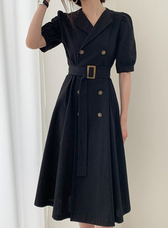 Vintage Notched Collar Double-Breasted Dresses