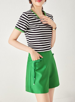 Brief Contrasting Striped Tops & Shorts For Women