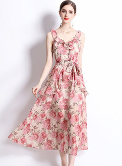 Classy Backless Purfle Floral Dresses