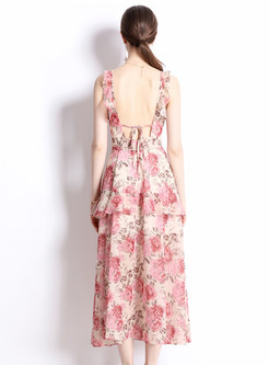 Classy Backless Purfle Floral Dresses