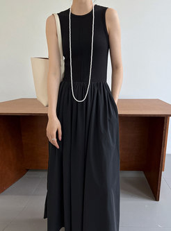 Brief Sleeveless Patch Long Dresses