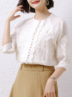 Classy Jacquard Single-Breasted Women Blouses