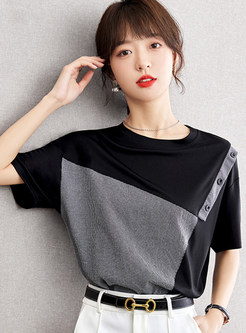 Loose Patchwork T Shirts For Women
