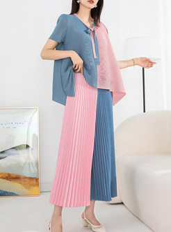 Loose Contrasting Tops & Pleated Pants For Women