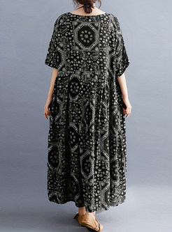 Boxy Linen-Blend Printed Long Dresses
