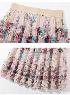 Swing Printed Elastic Waist Skirts
