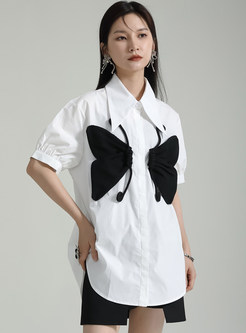 Pretty Shirt Collar Butterfly Pattern Women Blouses