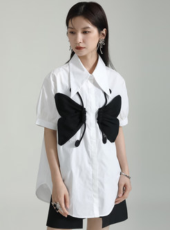 Pretty Shirt Collar Butterfly Pattern Women Blouses