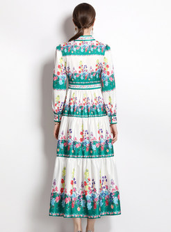 Ethnic Tie Neck Printed Long Dresses