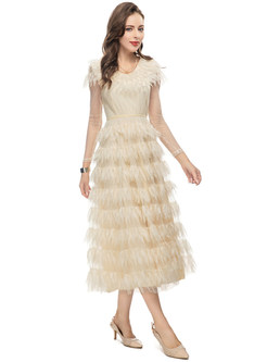 Romantic Feather Tassel Layered Dresses