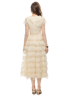 Romantic Feather Tassel Layered Dresses