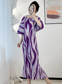 Fashion Crewneck Printed Long Dresses