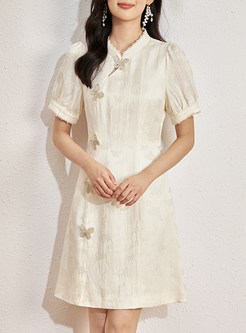 Classy Mockneck Jacquard Cheongsam Style Dresses