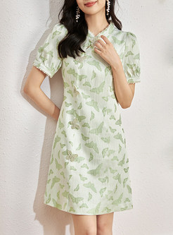 Classy Mockneck Jacquard Cheongsam Style Dresses