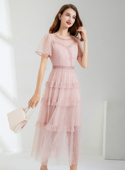 Glamorous Mesh Pleated Layer Frill Dresses