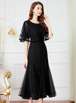 Pretty Mesh Cape Sleeve Embroidered Dresses