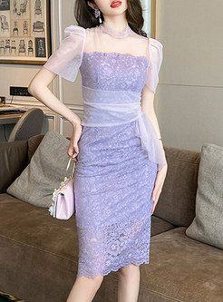 Glamorous Mesh Patch Lace Bodycon Dresses