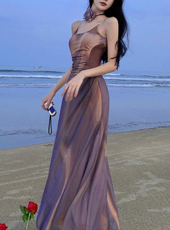 Beach Waisted Smocked Printed Long Dresses