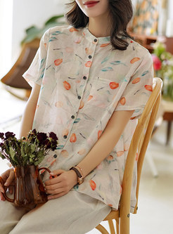 Soft Linen Floral Print Women Blouses