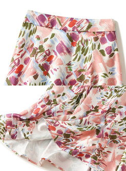 Pretty Floral Satin Elastic Waist Skirts