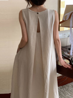 Soft Cut Out Back Linen Maxi Dresses