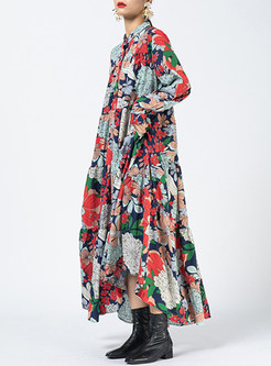 Slouchy Floral Single-Breasted Long Dresses