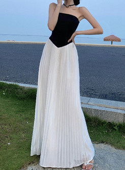 Elegant Off Shoulder Patch Pleated Maxi Dresses