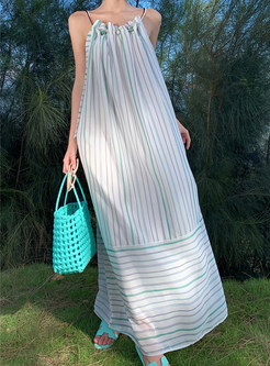 Resort Colorful Striped Backless Long Dresses