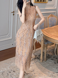 Romantic Sleeveless Sequined Lace Corset Dresses