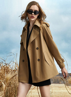 Classy Double-Breasted Cropped Trench Coat For Women 