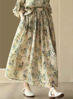 Summer Big Hem Floral Linen Skirts