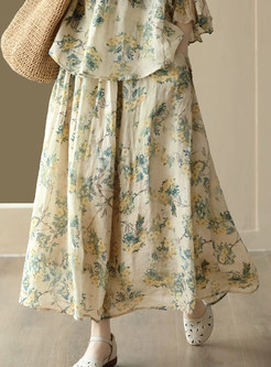 Summer Big Hem Floral Linen Skirts